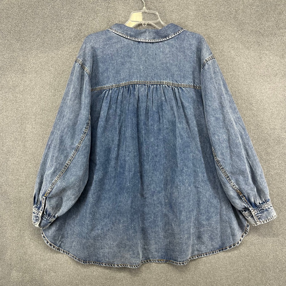 Jane‎ + Delancey Denim Tunic Womens 3X Blue V-Neck Oversized Chambray Top - Picture 2 of 12